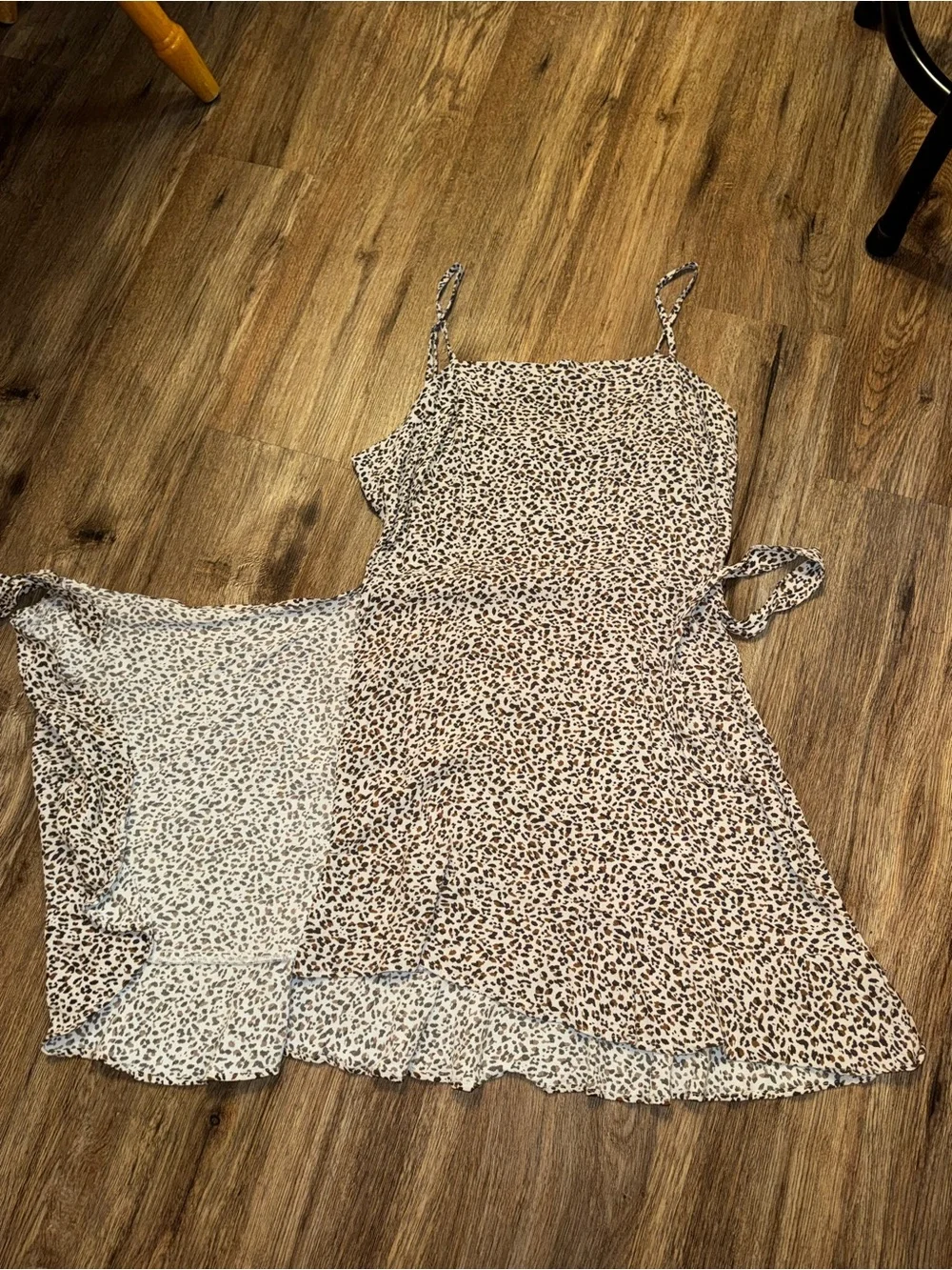 Abercrombie & Fitch Beige Leopard Print Tie-Waist Mini Dress